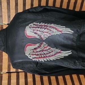 Custom made angel wing satin zip up jacket